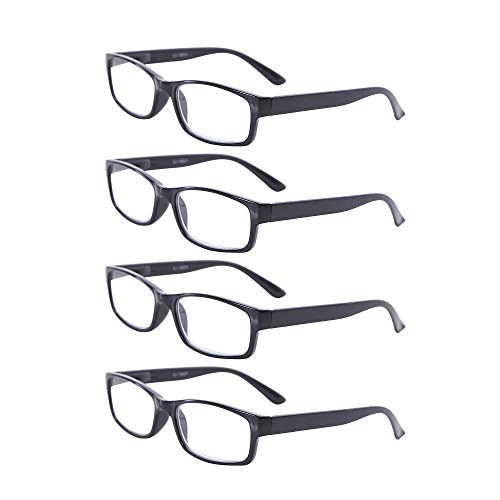EYEGUARD Lesebrille, 4 Pack Rechteckig Schwarz Leicht Bequem Leser Herren Damen(+2.50 Vergrößerung) von EYEGUARD