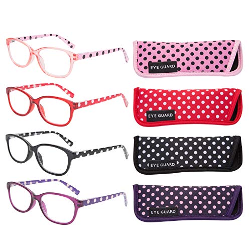 EYEGUARD Lesebrille für Damen, Federscharnier mit Punktemuster, nicht polarisiert, 4 Stück(4 Farbe, +1.50 Vergrößerung) von EYEGUARD