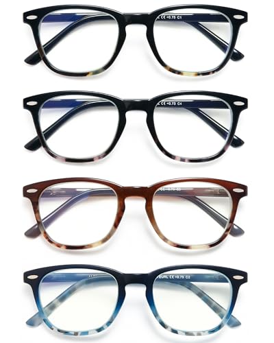 EYEURL 4 Stuecke Lesebrille Blaulichtfilter Brille für Damen und Herren Federn-Scharnier Brillen Computer/handy Blaues Licht blockiert Leser Brillen,2.75 von EYEURL