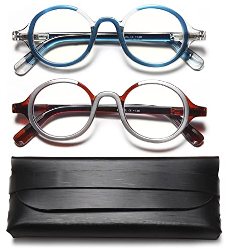 EYEURL Anti-Blaue Lesebrille 2er-Pack Rund für Damen und Herren - Blaulichtfilter Brille Mischfarbe Mit Federscharnieren von EYEURL