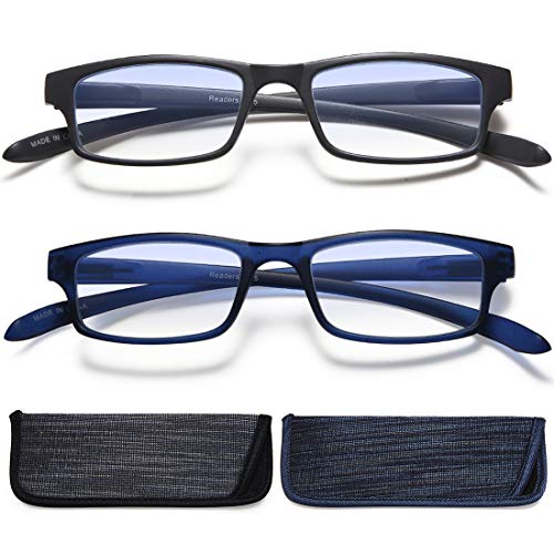 EYEURL 2er-pack Lesebrille Damen und Herren, Anti-blaue Computerbrille mit Federscharnieren,Lesebrille für Herren, rechteckig, leicht-3.5 von EYEURL
