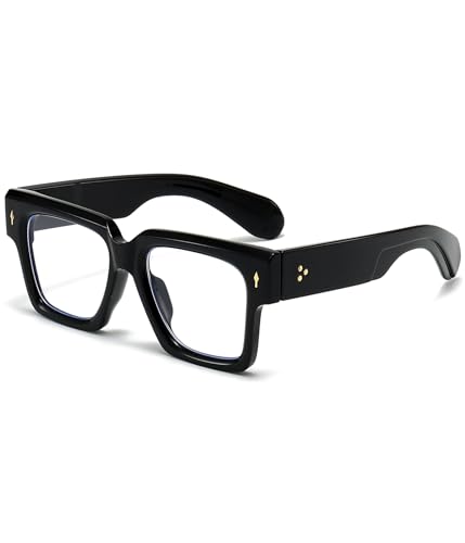 EYLRIM Brille mit quadratischem Rahmen für Damen und Herren, modisch, dicker Rahmen, Blaulicht-Brille, nicht verschreibungspflichtige Brillen, Schwarz, M von EYLRIM