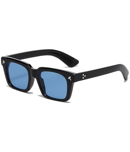 EYLRIM Trendige quadratische Sonnenbrille für Herren und Damen, quadratischer Rahmen, Hammerförmiges Nieten-Design, A3, Schwarz/Blau von EYLRIM