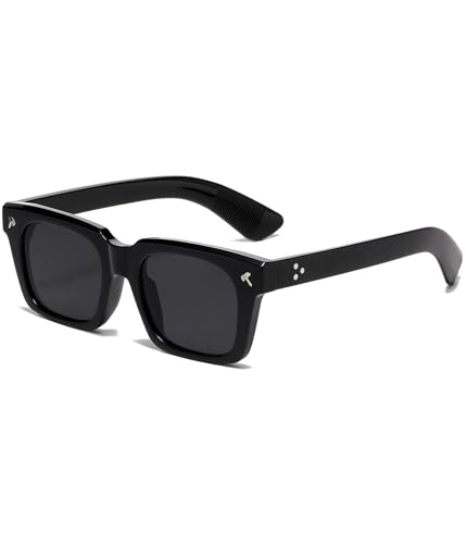 EYLRIM Trendige quadratische Sonnenbrille für Herren und Damen, quadratischer Rahmen, Hammerförmiges Nieten-Design (A1, Schwarz/Grau) von EYLRIM