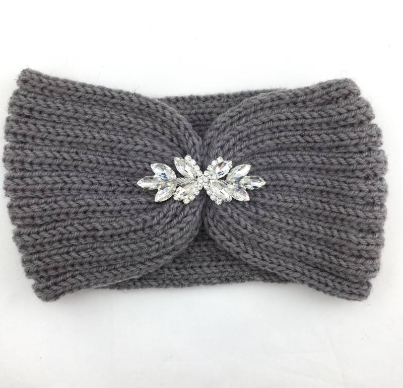 Strass Strick Stirnband, Verschönert Ohrwärmer, Weihnachtsgeschenk, Häkel Stirnband Mit Applikation, Winter von EYMbellishDesigns