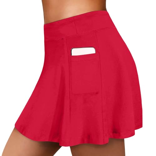 EYNMVR Damen Badeshorts Elegant Bikinirock Bademode Kurze Rock Bikinihose Sportrock Schwimmrock Strandbikini Bikini Rock Hohe Taille Hoserock A-Linie Minirock Badekleid Swimbottom Tankini Bottom Rot M von EYNMVR