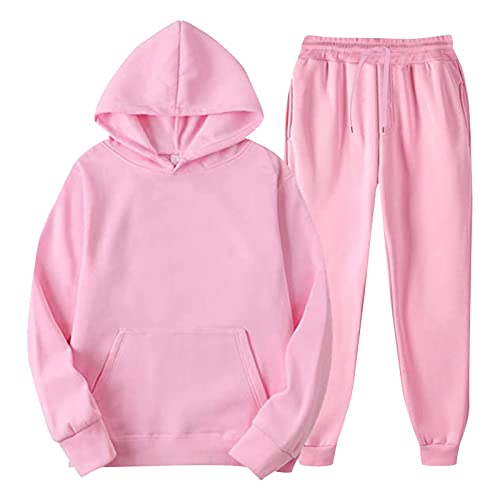 EYNMVR Männer und Frauen Sportanzug Herbst und Winter Freizeit einfarbige Kapuzenpullover Hosen mit Quasten Sport-Set Schuhe (Pink-4, S) von EYNMVR