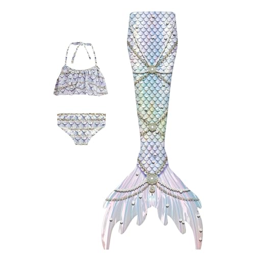 EYNMVR Meerjungfrau Kostüm Mädchen, I Mädchen Bikini Set 3pcs Kinder Blumen Badeanzug Rüschen Tankini mit Rock Bademode Schwimmanzug 5-12 Jahre 110 von EYNMVR