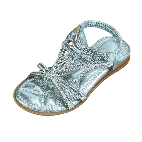 EYNMVR Sandalen Mädchen Sommerschuhe Kinder Sommer Flach Sandalen Strandschuhe Kinderschuhe Mädchenschuhe Leder Sandales Bequemes Hausschuhe Barfußschuhe Freizeitschuhe Strandsandale Outdoor Blue,33 von EYNMVR