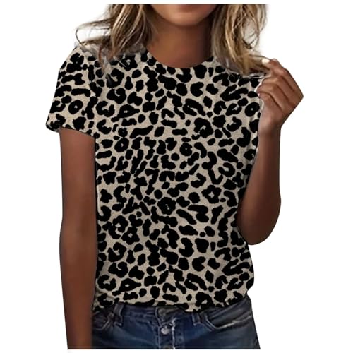 EYNMVR Tshirt Damen Shirt Mode Leopard Druck Oberteile Bluse Sommer Basic T-Shirts Tunika Tops Rundhals Pullover T-Shirt Slim Fit Damenblusen T Shirts Longbluse Blusen & Tuniken Dunkelgrau M von EYNMVR