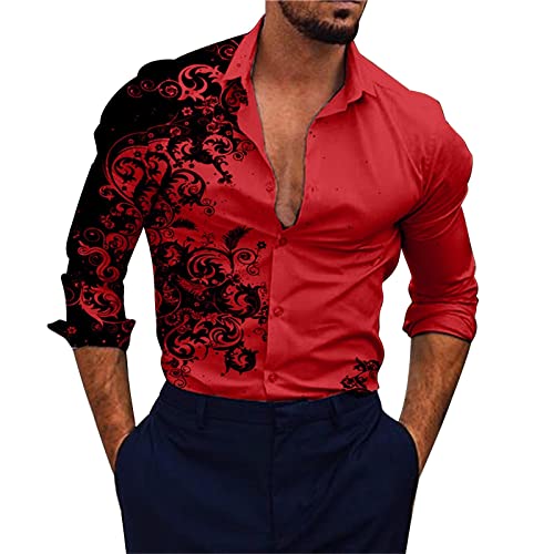 Herren Seidenhemd Paisley Floral Langarm Regular Fit Hochzeit Party Casual Business Formal Kleid Businesshemden Für Herren Slim Fit Bügelfrei Freizeithemden Für Herren Langarm Bügelfrei Langarmshirt von EYNMVR