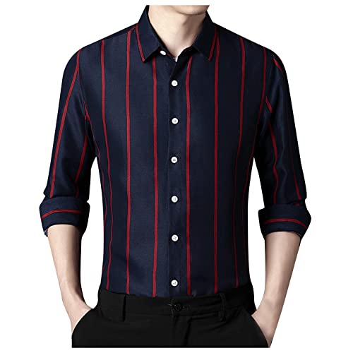 Streifen Hemden Herren Hemd Langarm Einfarbig Businesshemd Regular Fit Freizeithemd Elastisches Business Shirt S-XXL Freizeithemden businesshemden für Herren weiß Herren Langarmshirt Baumwolle Polos von EYNMVR