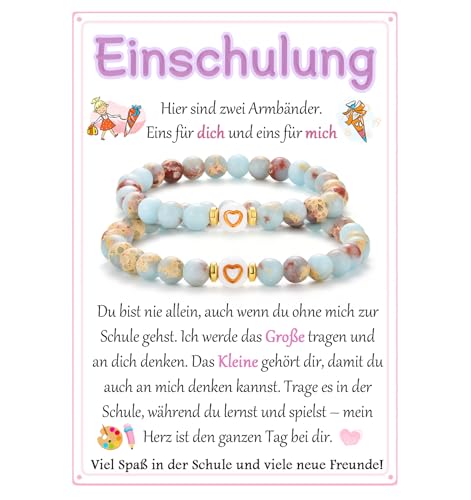 EYQV Geschenk Einschulung Mädchen, Einschulung Armband für 2 mit Karte, Geschenke zur Einschulung für Mädchen, Einschulung Geschenk für Tochter Schwester Nichte Enklein von Mama Oma Tante Patentante von EYQV