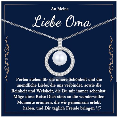 EYQV Geschenke für Oma, Oma Perlen Halskette Kette, Muttertagsgeschenk Geschenkideen für Großmutter, Beste Oma Geschenk mit Karte von Enkelin Enkel zum Geburtstag Muttertag Weihnachten von EYQV