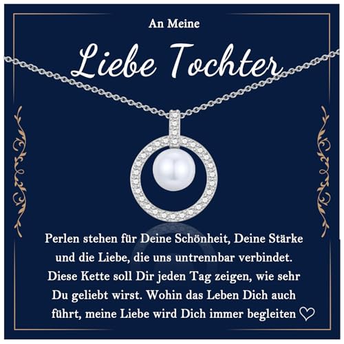 EYQV Tochter Geschenk, Perlen Kette für Tochter, Geschenkideen für Tochter, Beste Tochter Geschenke mit Karte von Mama Papa Eltern zum Geburtstag Abschluss Kommunion Jugendweihe Weihnachten von EYQV