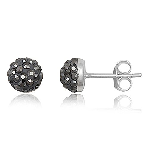 EYS JEWELRY Ohrstecker Damen Halbkugeln rund 925 Sterling Silber Preciosa Elements Glitzer Kristalle hämatit-grau Damen-Ohrringe von EYS JEWELRY