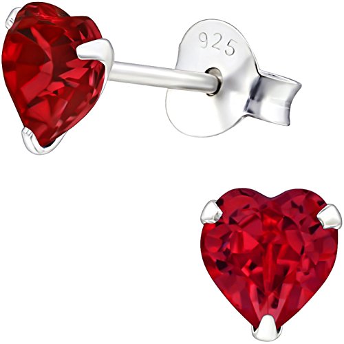 EYS JEWELRY Ohrstecker Damen Herz 925 Sterling Silber Glitzer-Kristalle rot Damen-Ohrringe von EYS JEWELRY