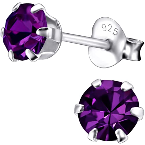 EYS JEWELRY Ohrringe Silber 925 für Damen - 5 mm Zirkonia amethyst-lila - runde Kristall Ohrstecker von EYS JEWELRY