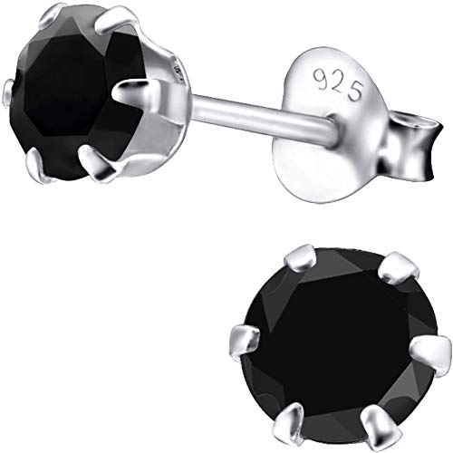 EYS JEWELRY Ohrringe Silber 925 für Damen - 5 mm Zirkonia onyx-schwarz - runde Kristall Ohrstecker von EYS JEWELRY