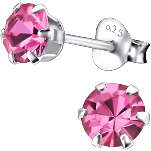 EYS JEWELRY Ohrringe Silber 925 für Damen - 5 mm Zirkonia rosa-pink - runde Kristall Ohrstecker von EYS JEWELRY