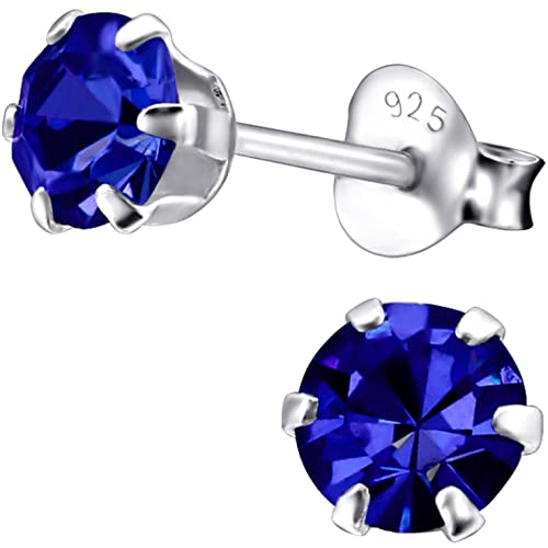 EYS JEWELRY Ohrringe Silber 925 für Damen - 5 mm Zirkonia saphir-blau - runde Kristall Ohrstecker von EYS JEWELRY