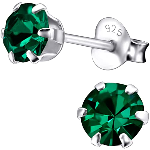 EYS JEWELRY Ohrringe Silber 925 für Damen - 5 mm Zirkonia smaragd-grün - runde Kristall Ohrstecker von EYS JEWELRY