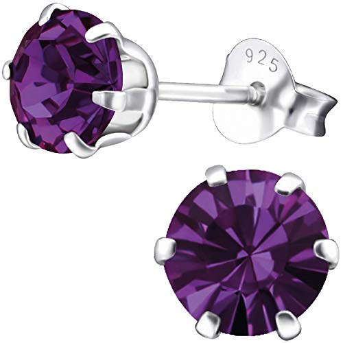 EYS JEWELRY Damen Ohrringe Silber 925 runde Zirkonia Ohrstecker 6 mm amethyst-lila Schmuck Geschenke für Frauen im Schmucketui von EYS JEWELRY