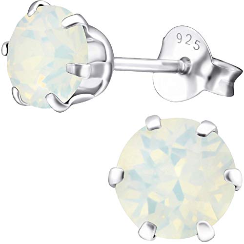 EYS JEWELRY Damen Ohrringe Silber 925 runde Zirkonia Ohrstecker 6 mm white-opal Schmuck Geschenke für Frauen im Schmucketui von EYS JEWELRY