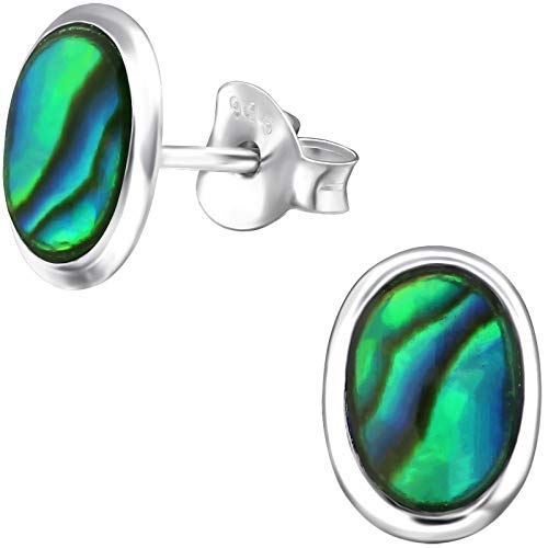 EYS JEWELRY Damen Ohrringe oval Abalone Paua Muschel 925 Sterling Silber 9 x 6 mm Ohrstecker Damenohrringe Damenohrstecker von EYS JEWELRY