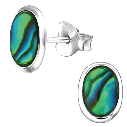 EYS JEWELRY Damen Ohrringe oval Abalone Paua Muschel 925 Sterling Silber 9 x 6 mm Ohrstecker Damenohrringe Damenohrstecker von EYS JEWELRY