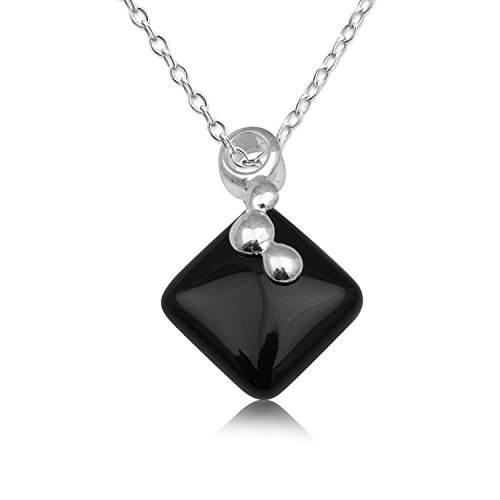 EYS JEWELRY® Damen-Halskette 40 cm Eckig 26 x 19 mm Onyx 925 Sterling Silber schwarz im Etui Damenkette Anhänger von EYS JEWELRY