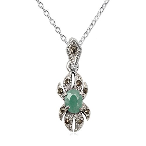 EYS JEWELRY® Damen-Halskette 40 cm Jugendstil 27 x 9 mm Smaragd Markasit 925 Sterling Silber grün im Etui Damenkette Anhänger von EYS JEWELRY