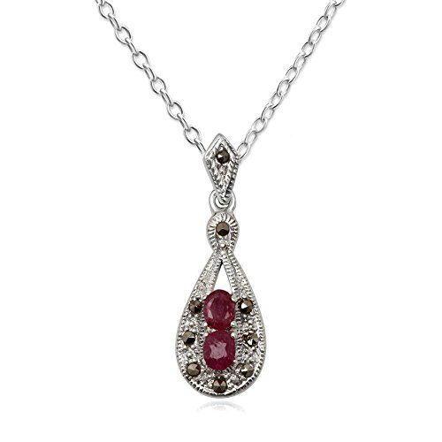 EYS JEWELRY® Damen-Halskette 40 cm Jugendstil 34 x 11 mm Rubin Markasit 925 Sterling Silber rot im Etui Damenkette Anhänger von EYS JEWELRY