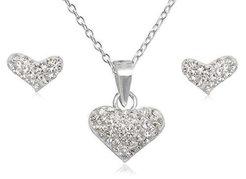 EYS JEWELRY® Damen-Schmuckset 40 cm Herz Liebe 16 x 11 mm Preciosa Elements Glitzer Kristalle 925 Sterling Silber weiß im Etui Damenschmuckset Halskette von EYS JEWELRY