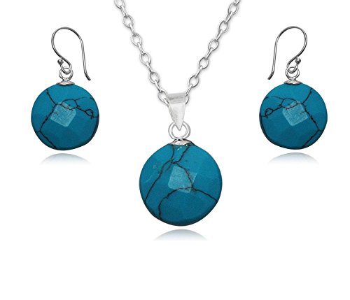 EYS JEWELRY® Damen-Schmuckset 40 cm Kreis rund 19 x 15 mm Türkis facettiert 925 Sterling Silber grün-blau türkis im Etui Damenschmuckset Halskette von EYS JEWELRY