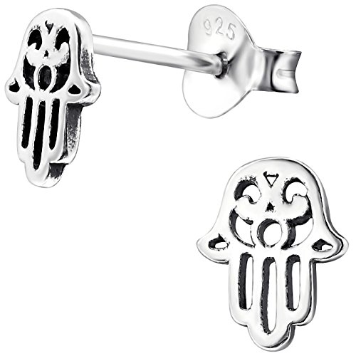 EYS JEWELRY Damen Ohrringe Hand der Fatima 925 Sterling Silber oxidiert 7 x 6 mm Ohrstecker Hamsa Damenohrringe Damenohrstecker von EYS JEWELRY