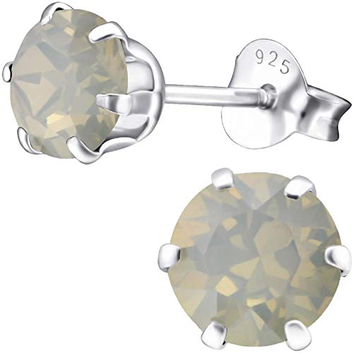 EYS JEWELRY Damen Ohrringe Silber 925 runde Zirkonia Ohrstecker 6 mm light-grey-opal Schmuck Geschenke für Frauen im Schmucketui von EYS JEWELRY