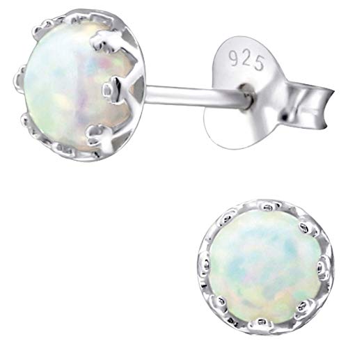 EYS JEWELRY Opal Ohrringe Silber 925 Damen Ohrstecker rund 6 mm weiß-grün Schmuck Geschenke für Frauen im Schmucketui von EYS JEWELRY