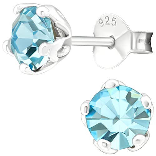 EYS JEWELRY runde Zirkonia Damen Ohrringe Silber 925 - Kristall Ohrstecker aquamarin-blau 6 mm - Stecker von EYS JEWELRY