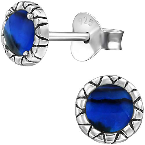 EYS JEWELRY Damen Ohrringe rund Abalone Paua Muschel 925 Sterling Silber 5 mm Blau Ohrstecker Damenohrringe Damenohrstecker von EYS JEWELRY