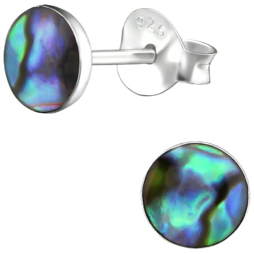 EYS JEWELRY Damen Ohrringe rund Abalone Paua Muschel Natur 925 Sterling Silber 6 mm Ohrstecker Damenohrringe Damenohrstecker von EYS JEWELRY