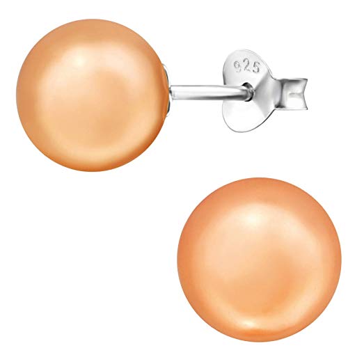 EYS JEWELRY Perlenohrringe Silber 925 für Damen - 8 mm pfirsich - Perlen Ohrstecker Stecker von EYS JEWELRY