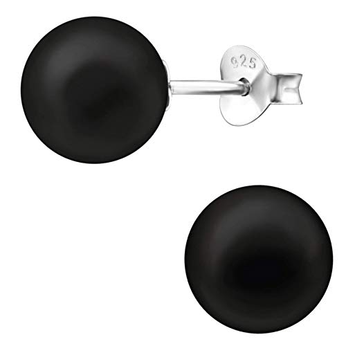 EYS JEWELRY Damen Perlenohrringe 8 mm – Schwarze Perlen Ohrstecker aus 925 Sterling Silber – Zeitlos eleganter Schmuck – Geschenkidee für Frauen von EYS JEWELRY