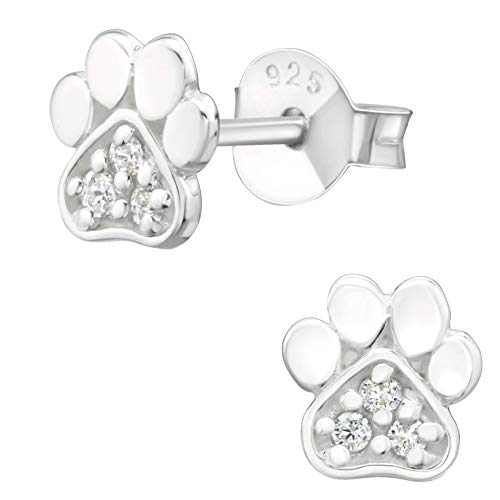 EYS JEWELRY Pfoten Ohrringe Silber 925 Tatzen Ohrstecker Damen weiße Zirkonia Steine Pfötchen Hund Haustier Schmuck Geschenke für Frauen im Geschenketui von EYS JEWELRY