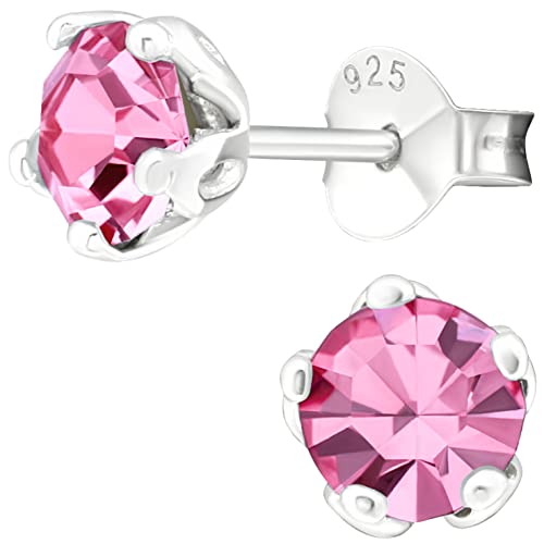 EYS JEWELRY runde Zirkonia Damen Ohrringe Silber 925 - Kristall Ohrstecker rosa 6 mm - Stecker von EYS JEWELRY