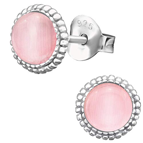 EYS JEWELRY Damen Ohrringe Silber 925 - runde Katzenaugen - 7 mm rosa - Ohrstecker Stecker von EYS JEWELRY
