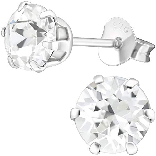 EYS JEWELRY Damen Ohrringe Silber 925 runde Zirkonia Ohrstecker 6 mm kristall-weiß Schmuck Geschenke für Frauen im Schmucketui von EYS JEWELRY