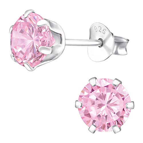 EYS JEWELRY runde Damen Ohrringe Silber 925 - mit funkelnden Zirkonia Kristallen - 6 mm rosa - Ohrstecker Stecker von EYS JEWELRY