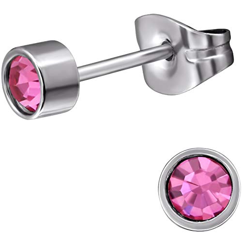 EYS JEWELRY Ohrstecker Damen rund 316L Edelstahl Glitzer-Kristalle rosa-pink Damen-Ohrringe von EYS JEWELRY