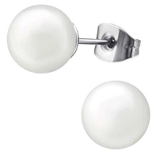 EYS JEWELRY Perlenohrringe Damen 8mm – Edelstahl 316L Chirurgenstahl – Perlen Ohrstecker in Weiß – Hypoallergen, Elegant & Zeitlos von EYS JEWELRY